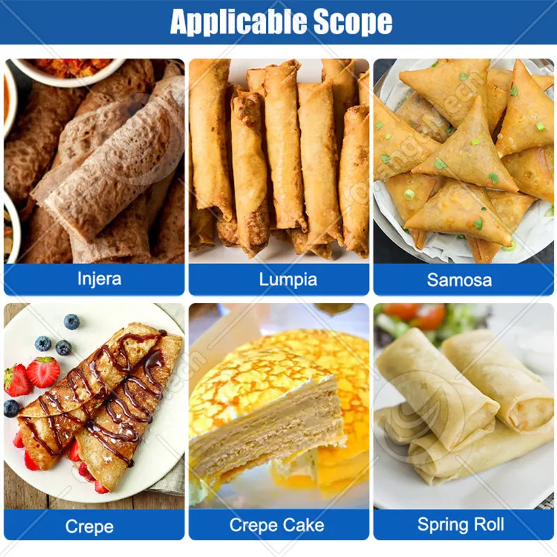 Автоматическая машина для приготовления обертки для весенних рулетов, блинов, полуволоконной кожи, инжеры, эфиопского хлеба 6