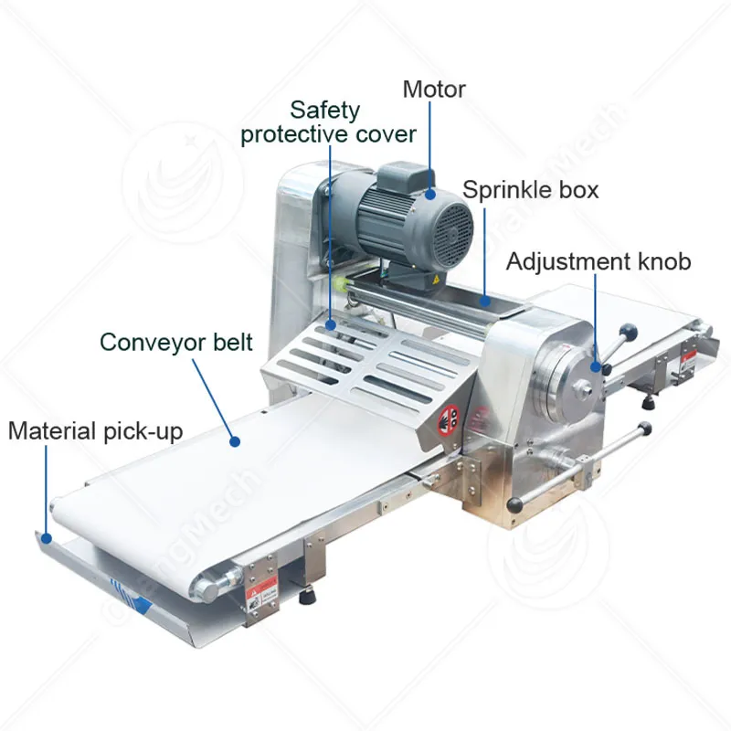 Автоматическая электрическая нержавеющая сталь настольная плоская раскатка теста для выпечки круассанов 2