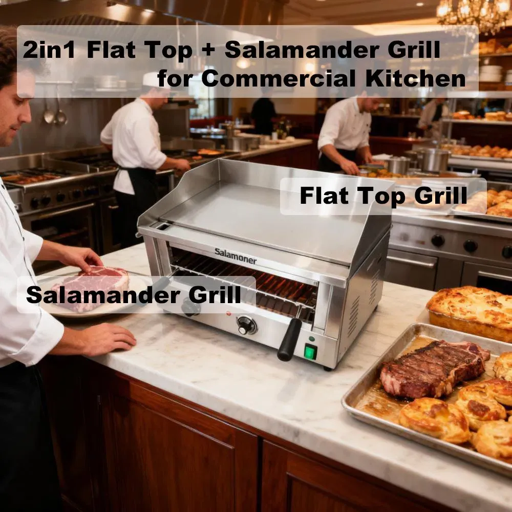 Коммерческий электрический гриль и бройлер Heavybao из нержавеющей стали с плоской верхней частью для ресторанов 2in1 4