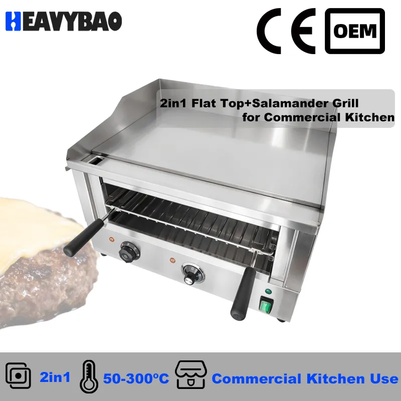Коммерческий электрический гриль и бройлер Heavybao из нержавеющей стали с плоской верхней частью для ресторанов 2in1