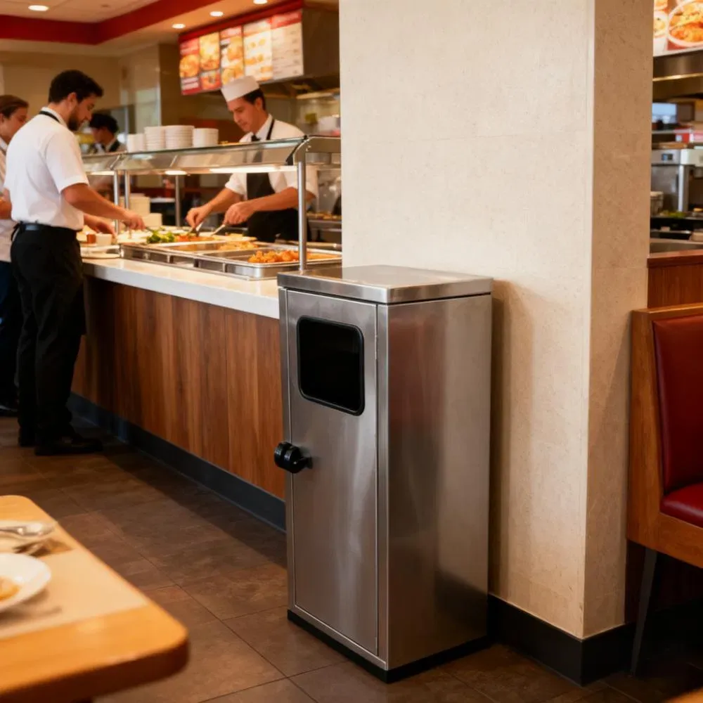 Коммерческий нержавеющий стальной буфетный ресторанный кухонный металлический мусорный бак 3