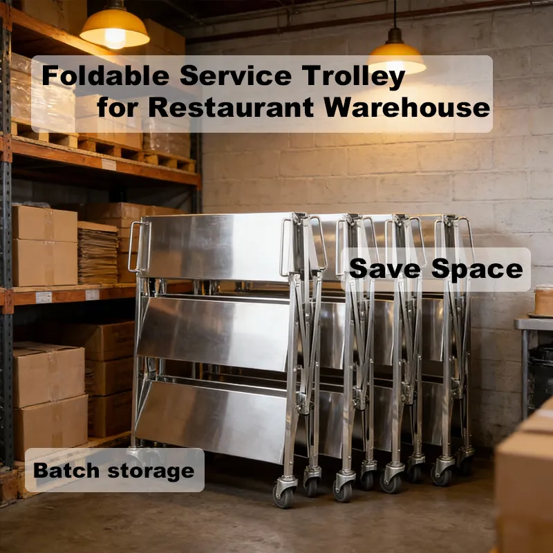 Профессиональная складная тележка для ресторана и отеля из нержавеющей стали 4