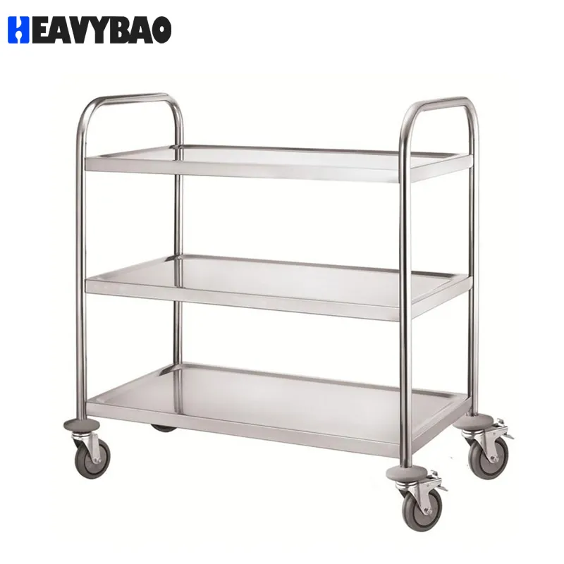 Профессиональная нержавеющая сталь Heavybao 3-слойная коммерческая кухня Рабочая тележка