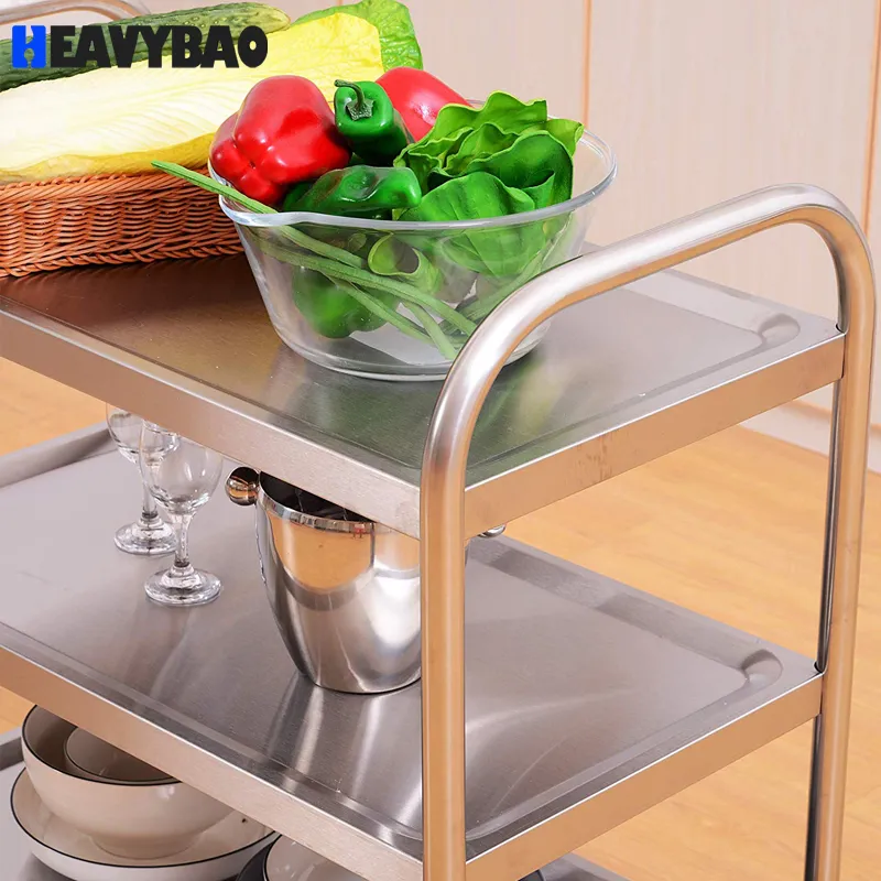 Профессиональная нержавеющая сталь Heavybao 3-слойная коммерческая кухня Рабочая тележка 4