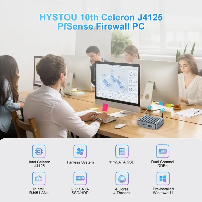 Промышленный мини компьютер HYSTOU 6 LAN Intel I225-V 2.5G 5