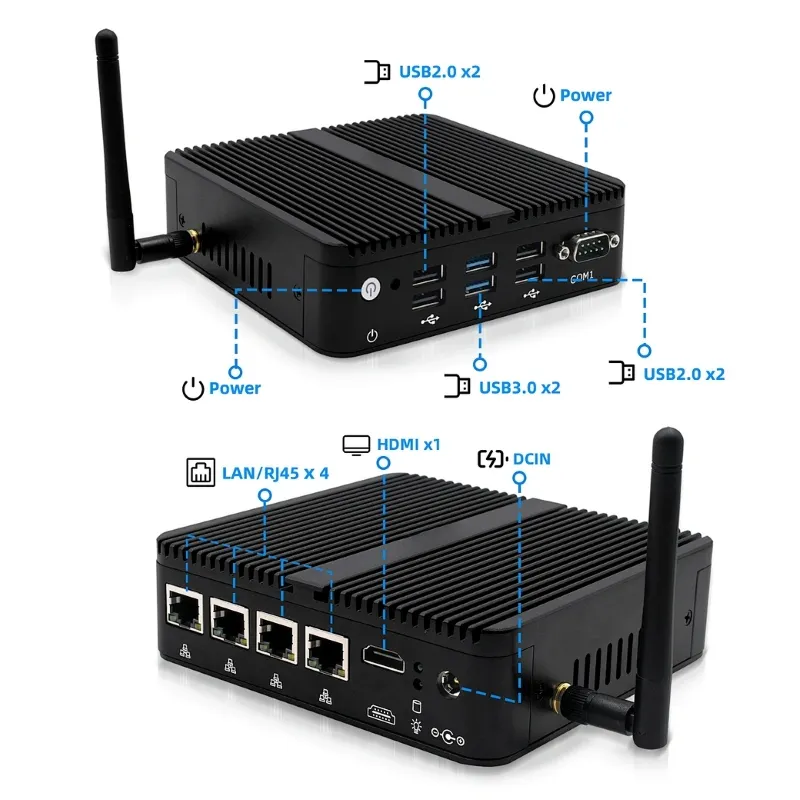 Промышленный мини-ПК Hystou Celeron J4125 с 4 LAN и DDR4 2