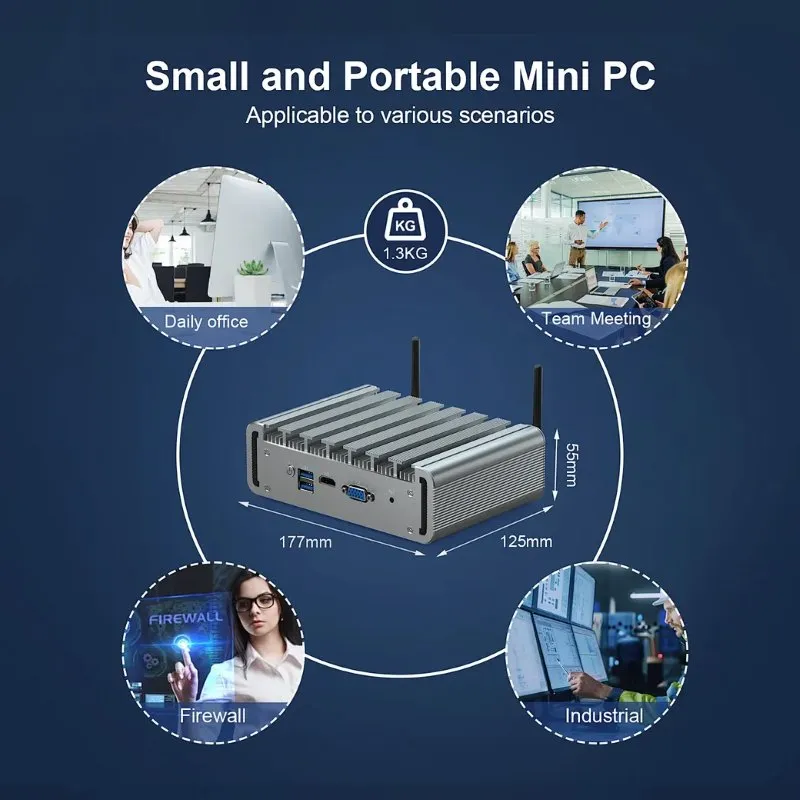 Мини-компьютер Hystou без вентилятора 4 Ethernet J4125 Pfsense VPN межсетевой экран портативный ПК 6
