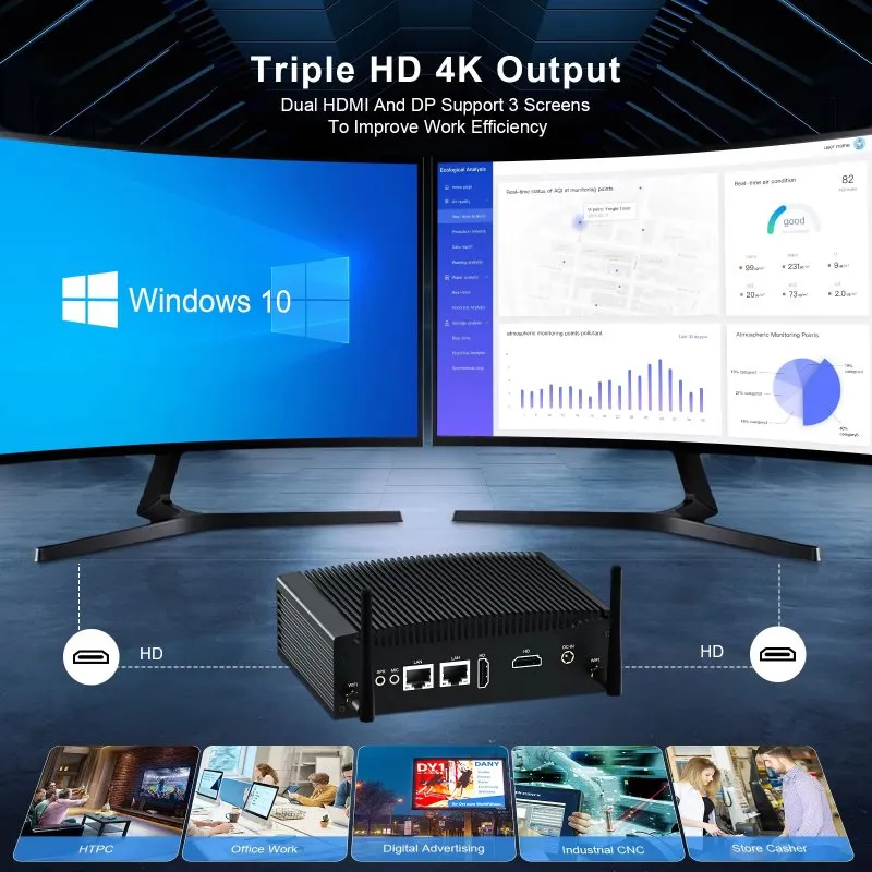 Выдающийся портативный мини-компьютер Hystou с двумя LAN I7 10th ЦП 10610u 8g ОЗУ 128g SSD W11 ПРО 6