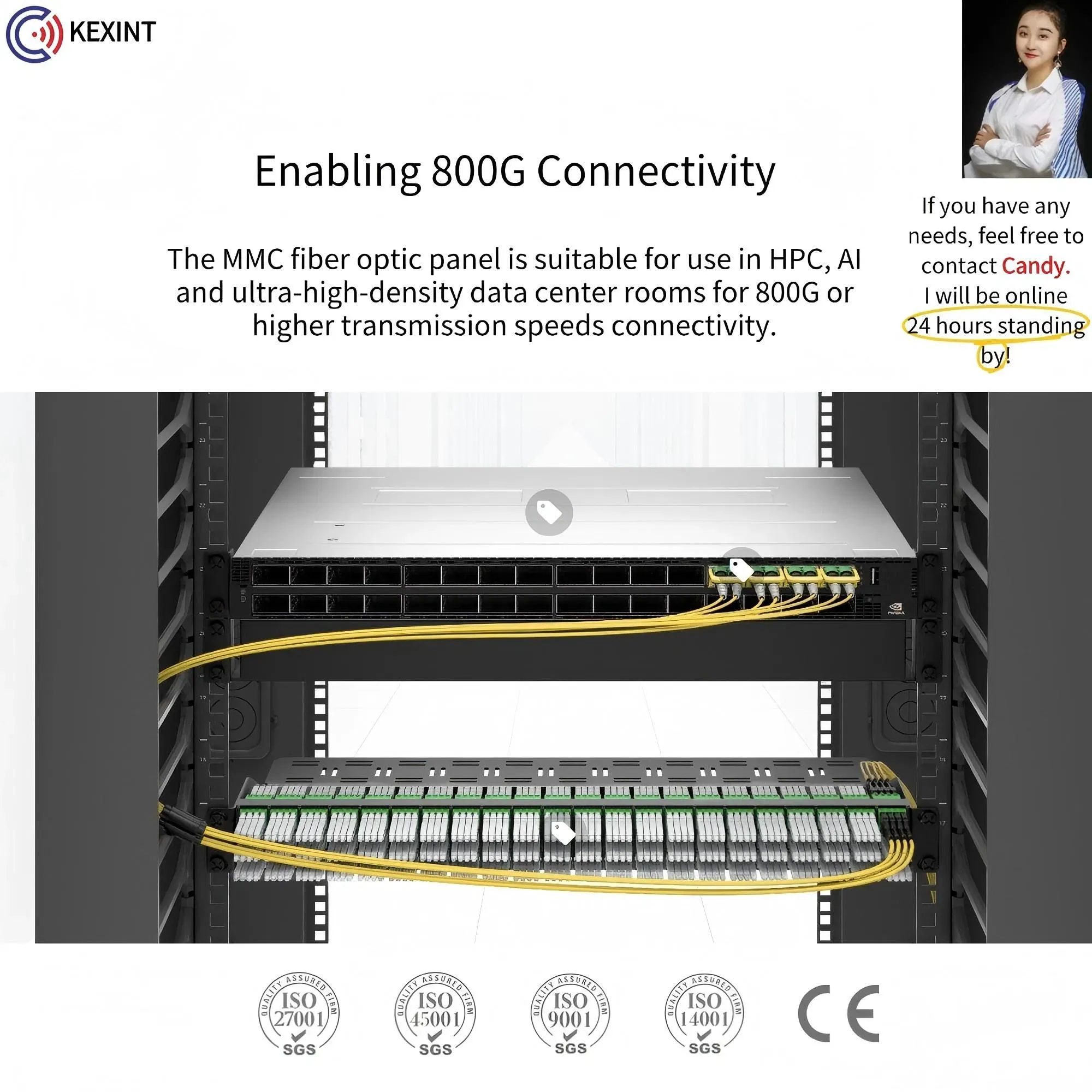 Высокоплотная панель адаптера волоконно-оптического MMC с задним кабельным менеджером 6