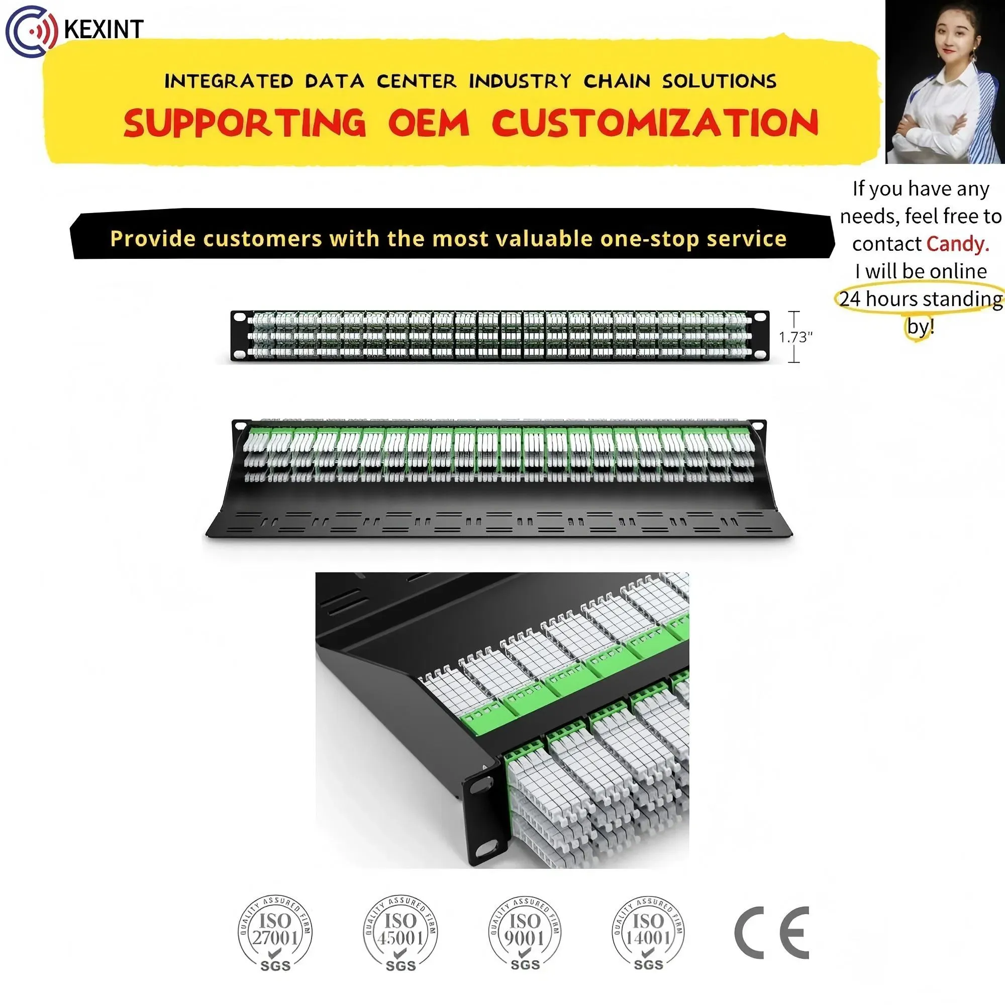 Высокоплотная панель адаптера волоконно-оптического MMC с задним кабельным менеджером 3