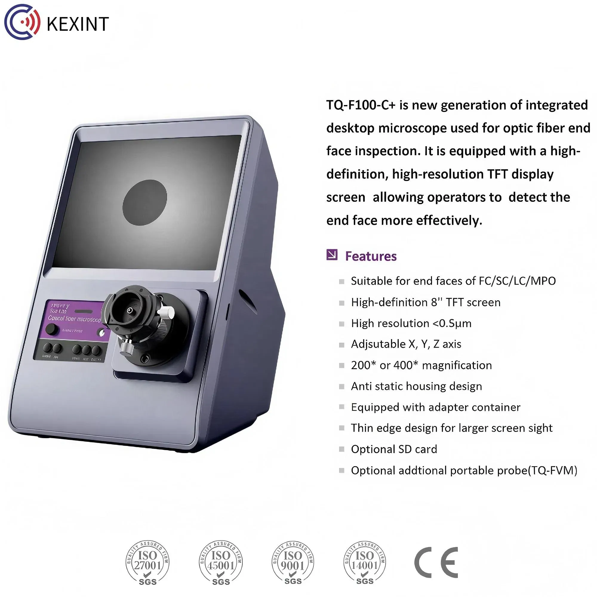 Оптический Волоконный Эндфейсный Скоп TQ-FM-100C+ 2