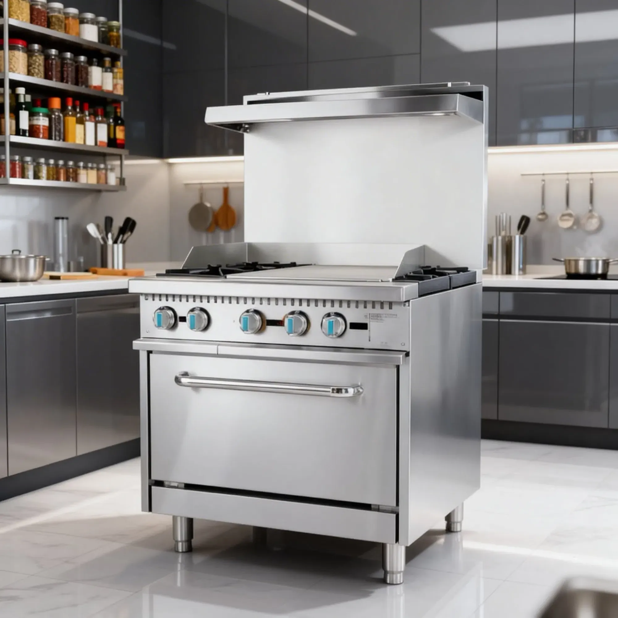 Коммерческая газовая плита с сковородой и духовкой 5