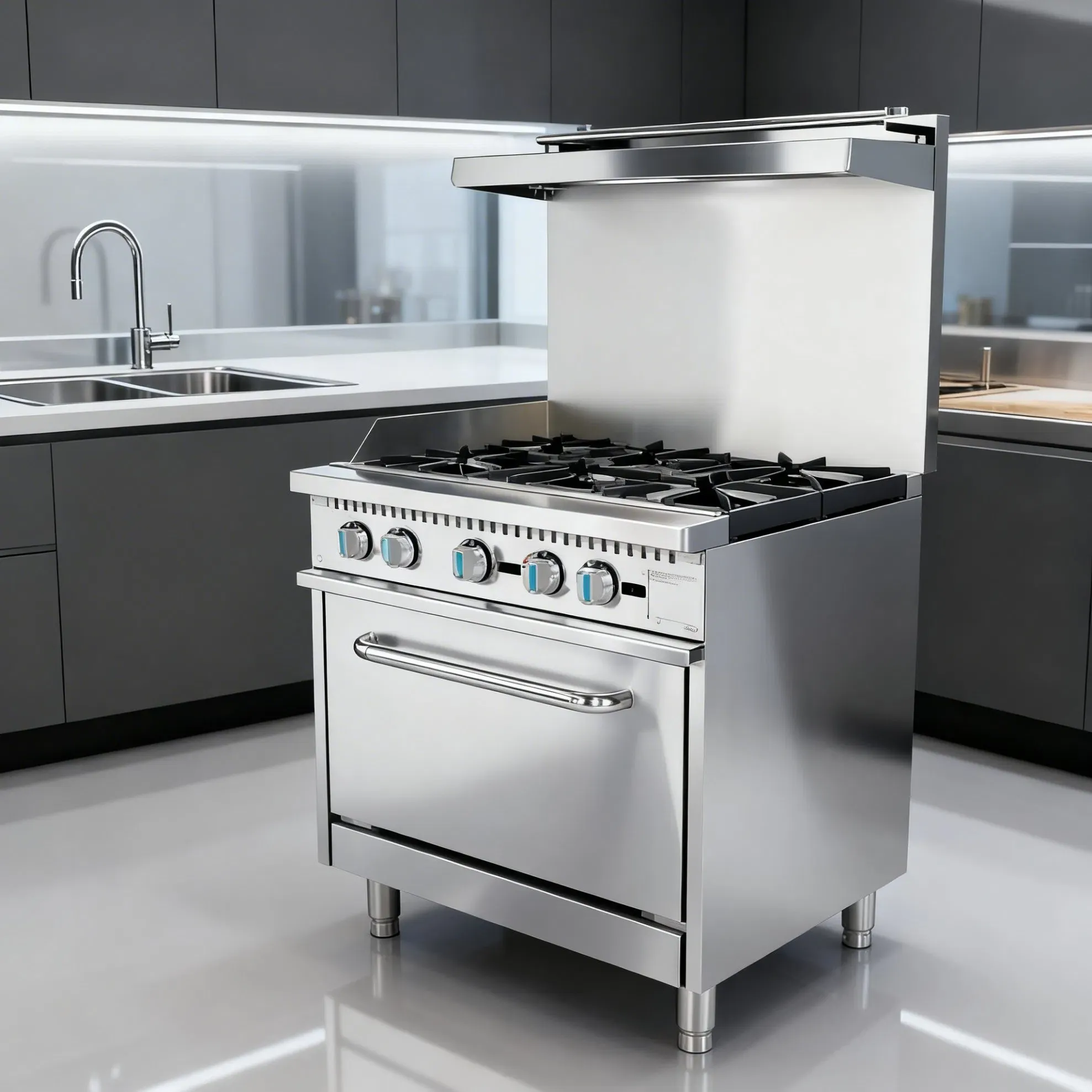 Коммерческая газовая плита с сковородой и духовкой 4