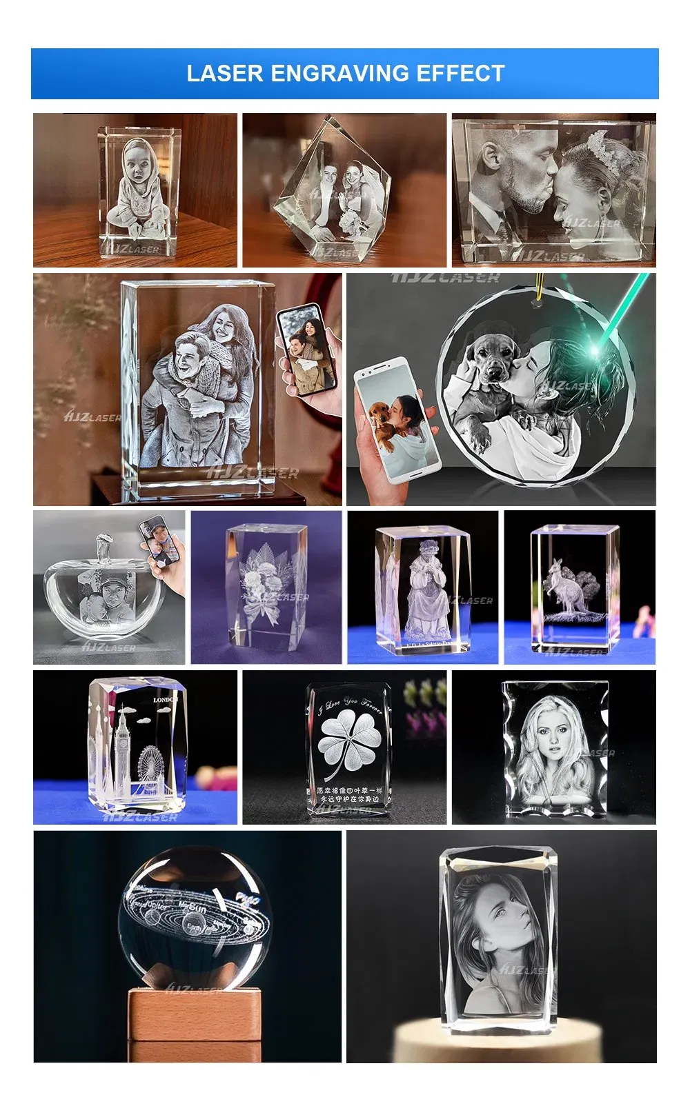 Малый размер 3D лазерный кристалл гравировальный станок 5