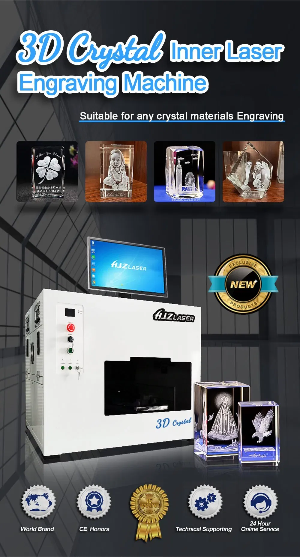 Малый размер 3D лазерный кристалл гравировальный станок 6