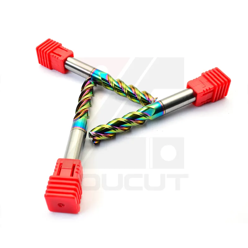 Квадратный плоский фрезерный инструмент с радужным цветным покрытием из вольфрамового карбида для алюминия 4