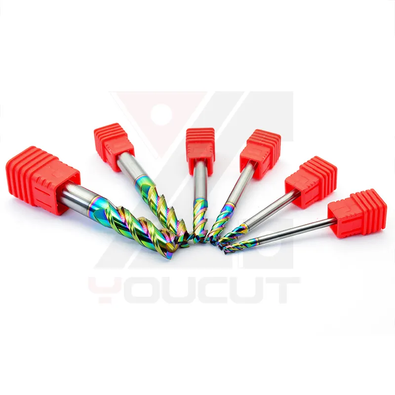 Квадратный плоский фрезерный инструмент с радужным цветным покрытием из вольфрамового карбида для алюминия 3