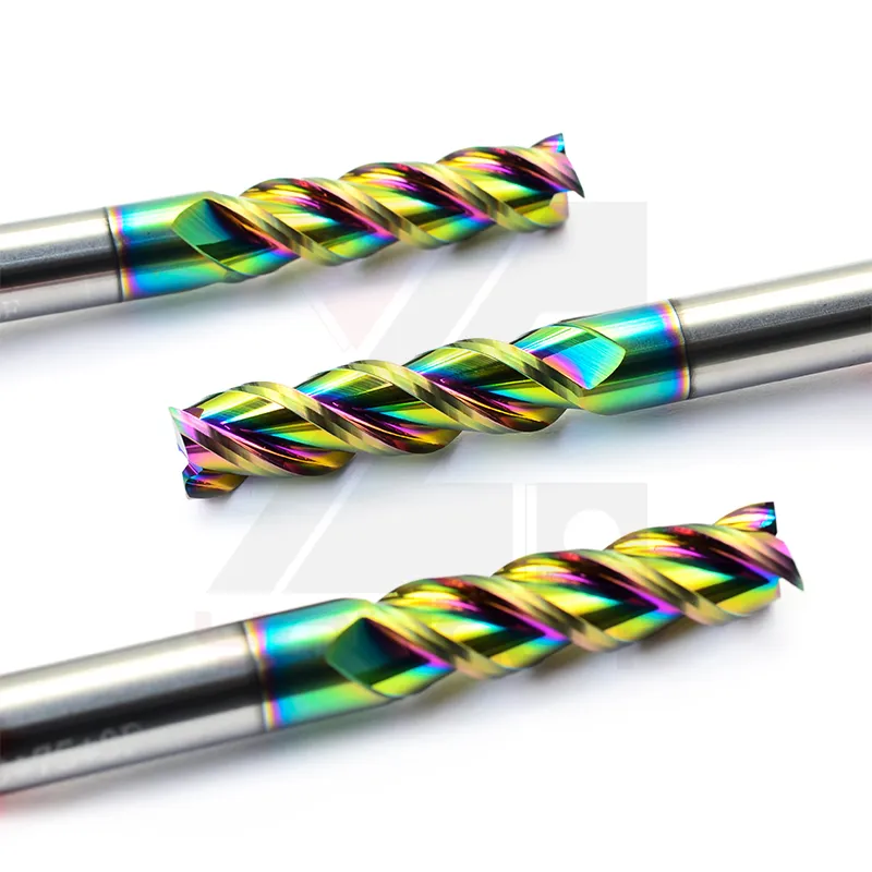 Квадратный плоский фрезерный инструмент с радужным цветным покрытием из вольфрамового карбида для алюминия 2